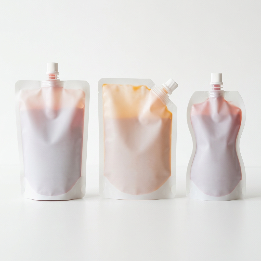 Stand-up, flat, and shaped spout pouches for beverage concentrate packaging