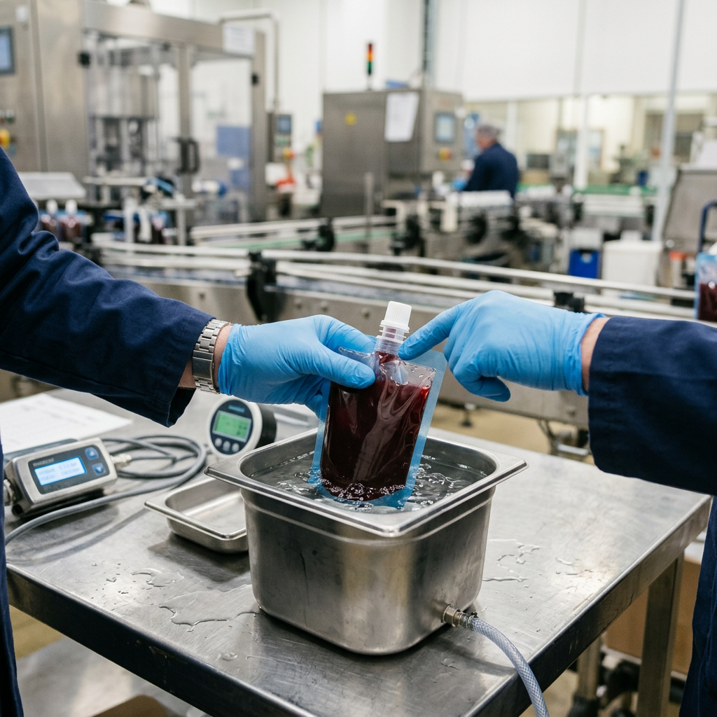 Quality validation of a filled beverage concentrate spout pouch