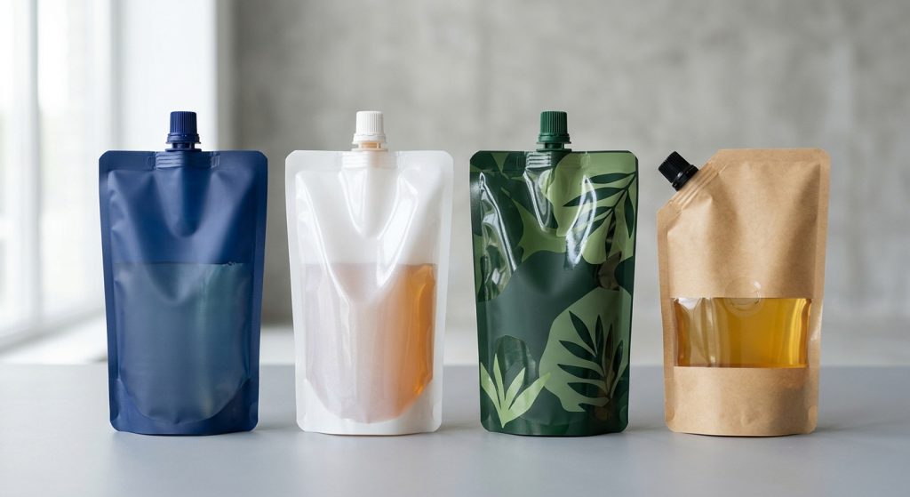 Custom printed spout pouches with matte and gloss finish examples