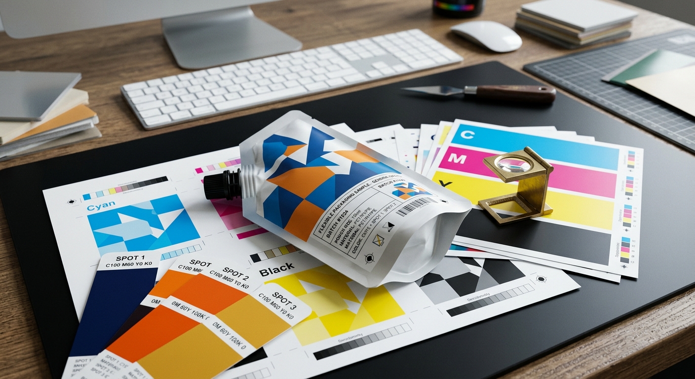 Color separations and swatches for printed spout pouch artwork