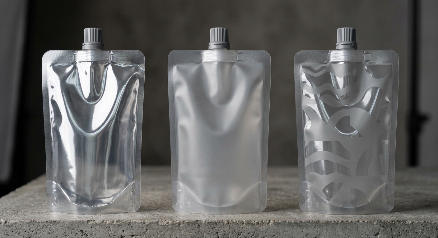 Gloss and matte finish options for custom printed spout pouches