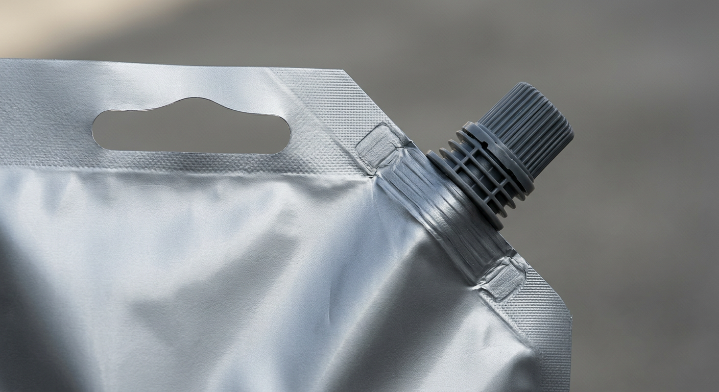 Spout and cap fitment on a flexible hot fill pouch