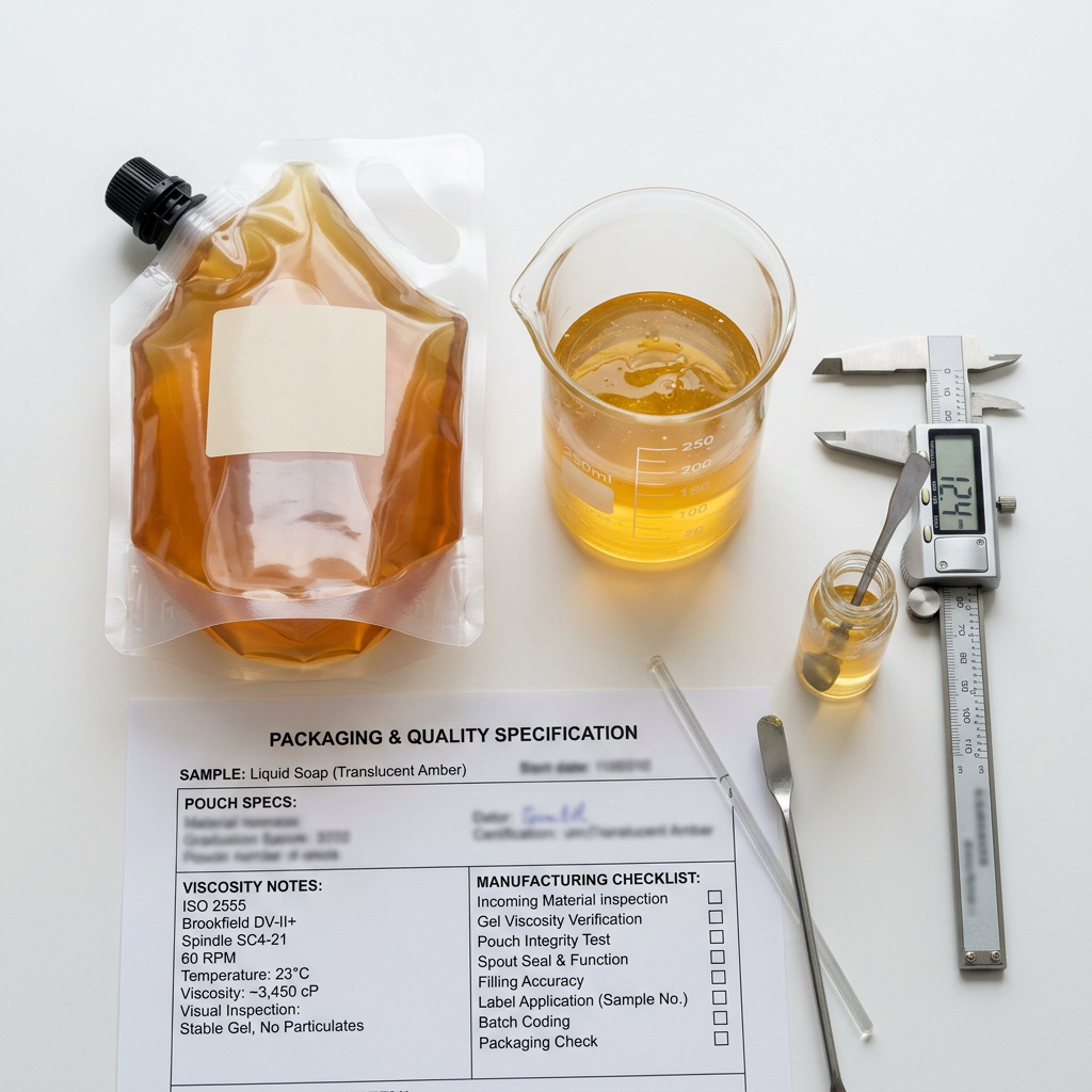 Liquid soap product and process information used for pouch specification