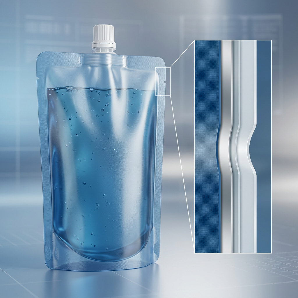 Multilayer laminate construction for a liquid soap spout pouch