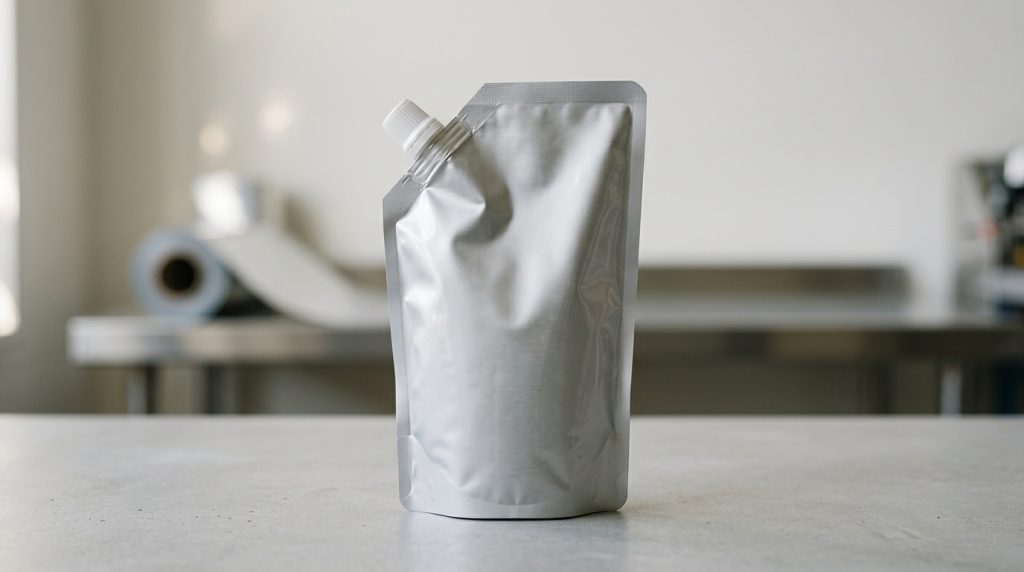 Unbranded stand-up retort spout pouch with screw cap
