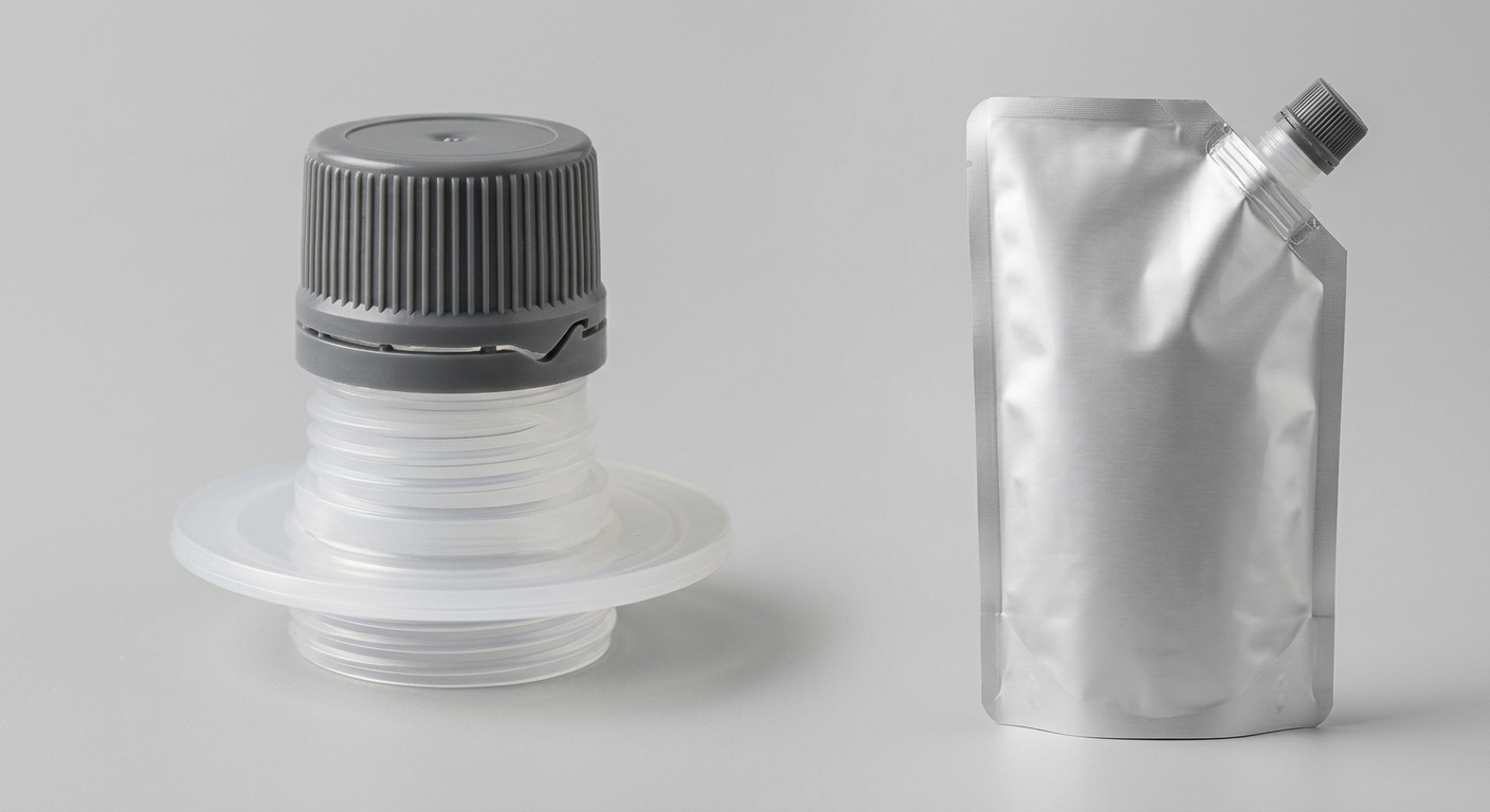 Spout pouch cap, neck, and fitment flange components