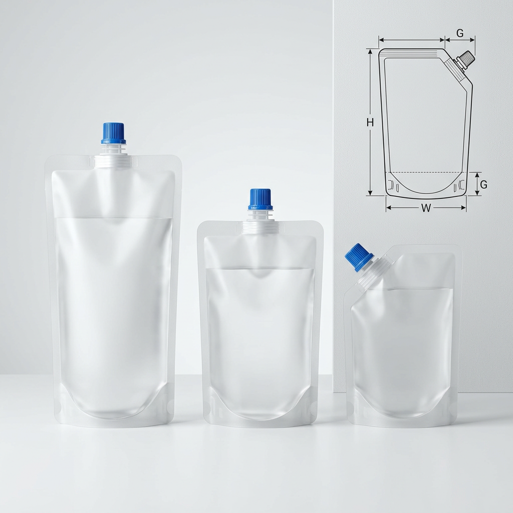 Different spout pouch sizes and spout locations for custom packaging orders
