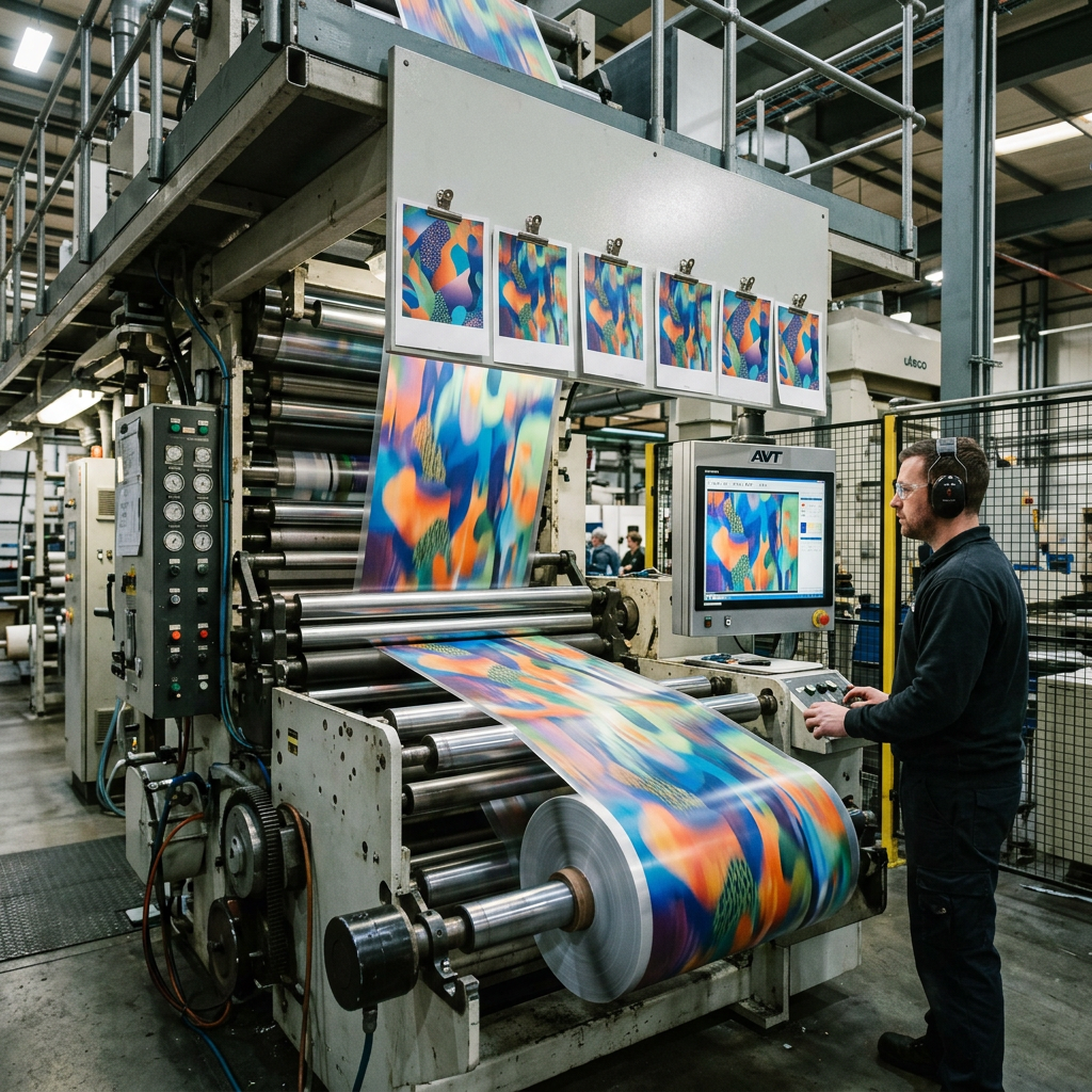 Custom printing process for flexible spout pouch packaging
