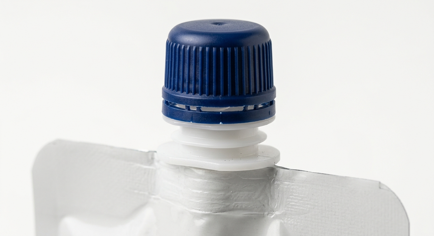 Spout pouch fitment and screw cap detail