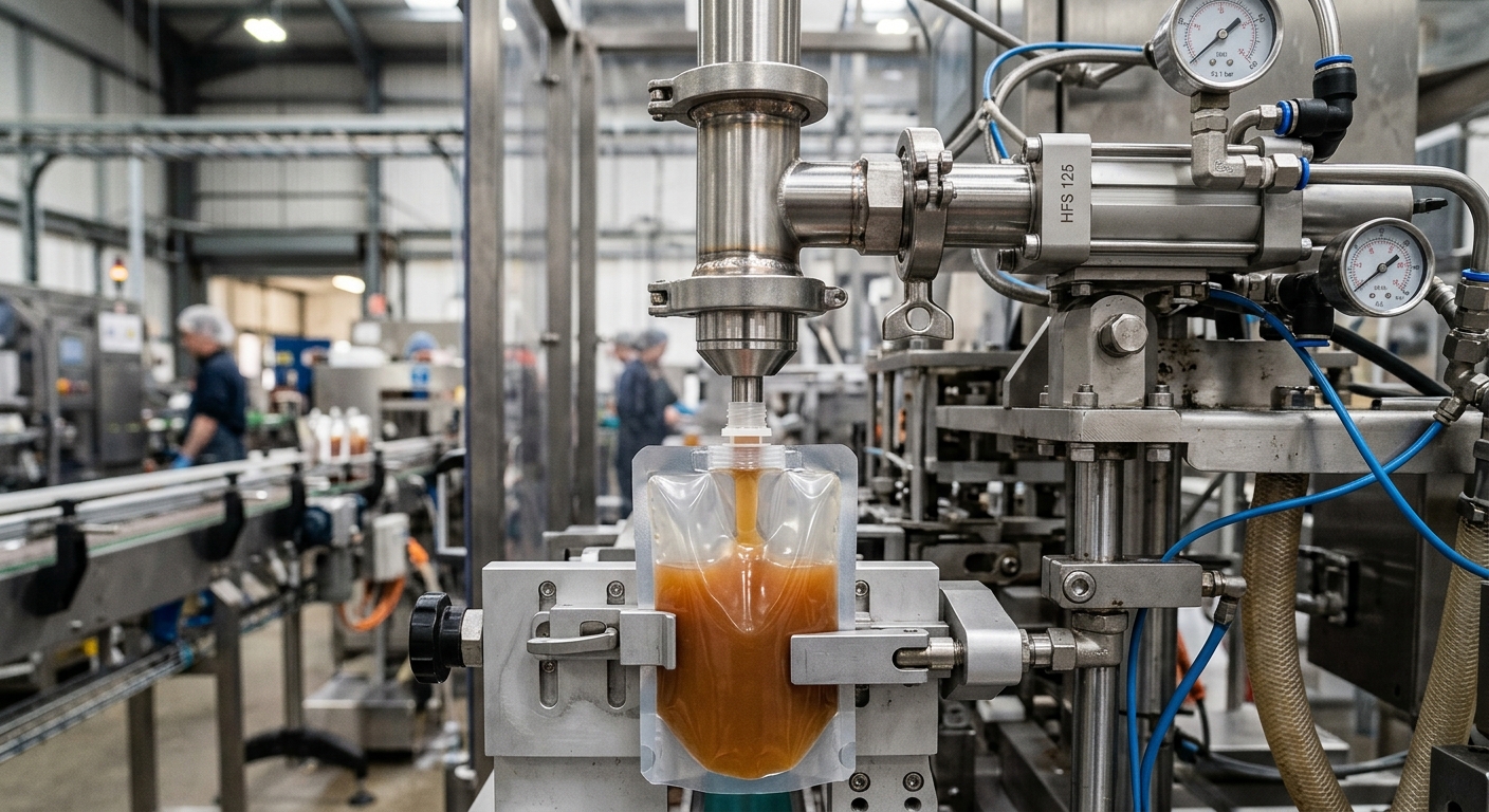 Filling nozzle aligned with a spout pouch fitment
