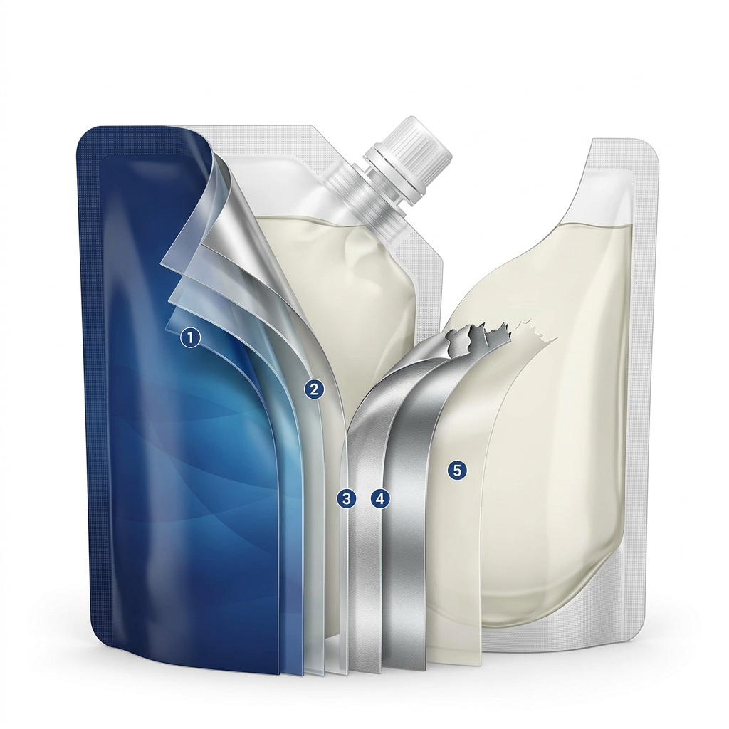 Illustration of functional layers in a spout pouch laminate