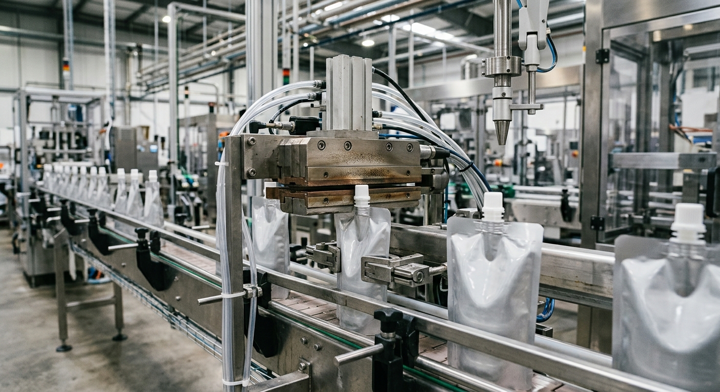Spout pouch filling and heat sealing equipment