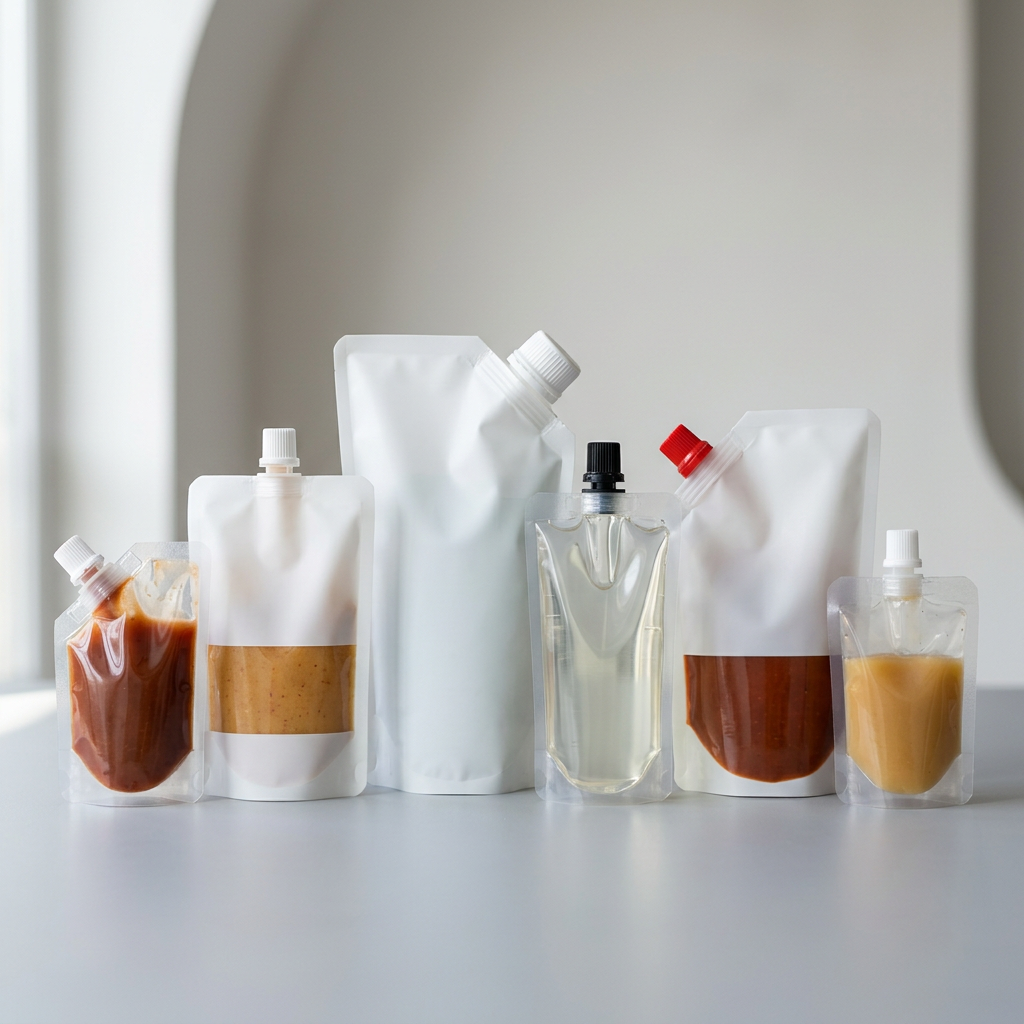 Spout pouches used for sauces, purees, liquids, and gels