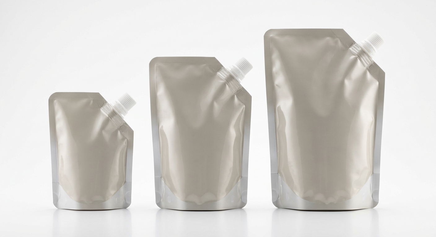 Small, medium, and large spout pouch formats