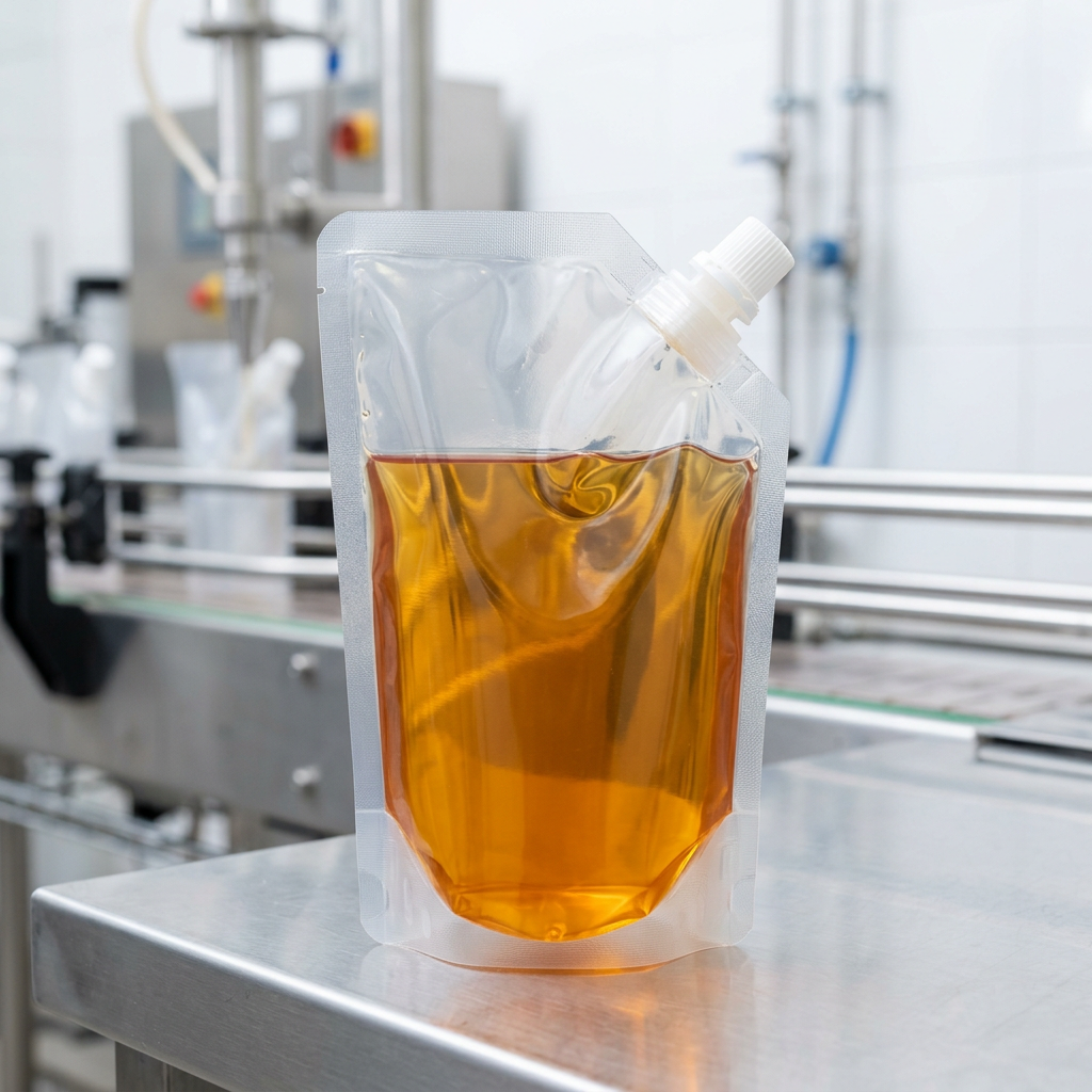 Spout pouch showing practical fill level and headspace