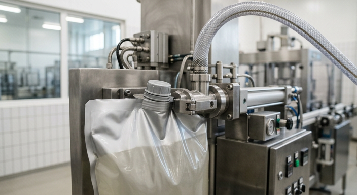 Bag-in-box bag fitment connected to liquid filling equipment