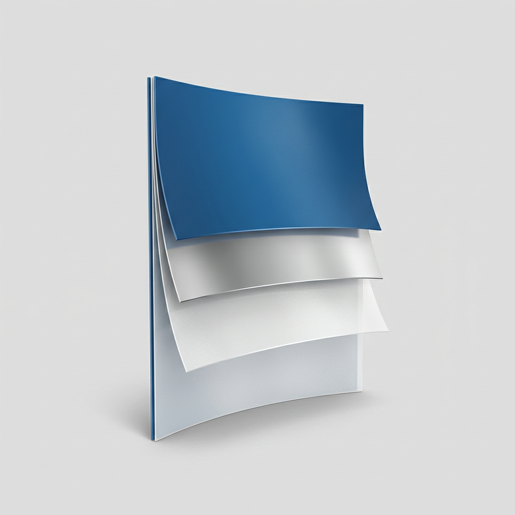 Illustration of layered barrier film construction for coffee bag packaging
