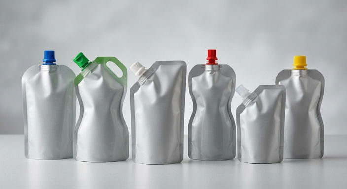 Customized shaped spout pouches with varied pouch profiles and dispensing fitments