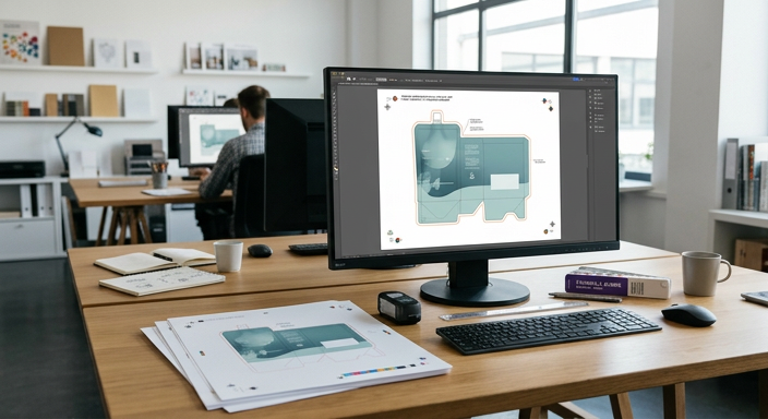 Artwork proof and dieline review for a shaped spout pouch