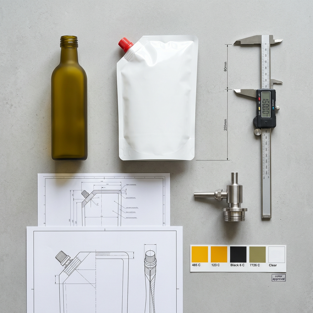 Packaging specification inputs for an edible oil spout pouch project