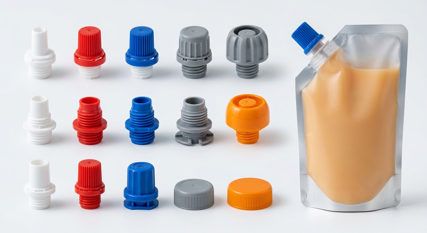 Spouts and caps for hot-fill flexible pouches