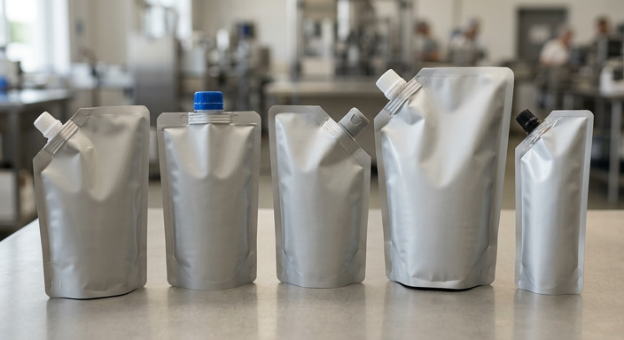 Different spout pouch fitment configurations and pouch formats