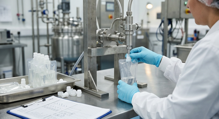 Controlled filling trial for a custom spout pouch sample
