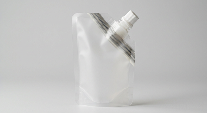 Close-up of a spout pouch film edge and fitment construction
