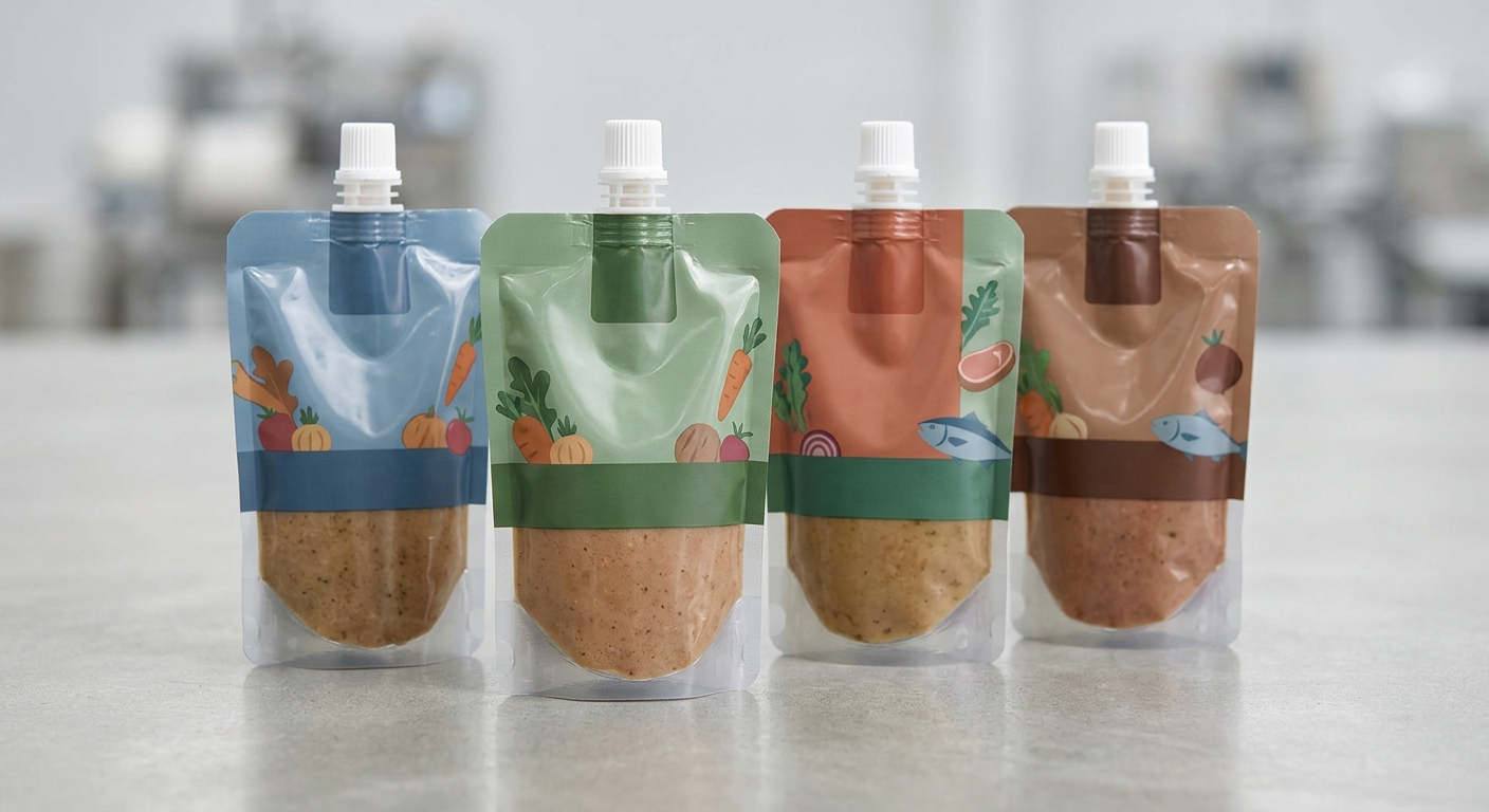 Custom pet food spout pouches with caps for wet pet food