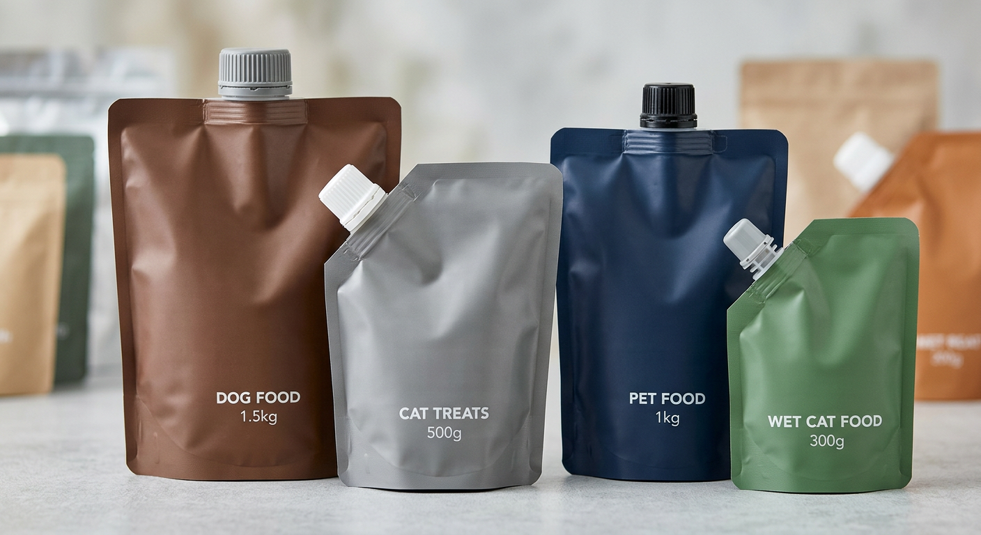Spout and cap fitment options for pet food pouches