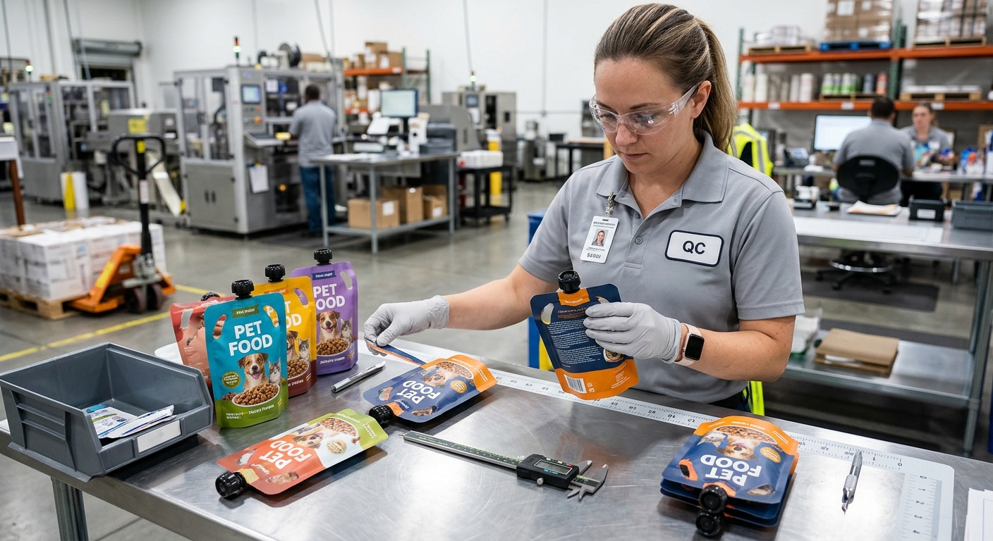 Quality inspection of printed pet food spout pouches