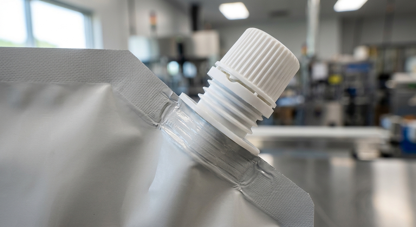 Spout fitment and seal on a retort pouch