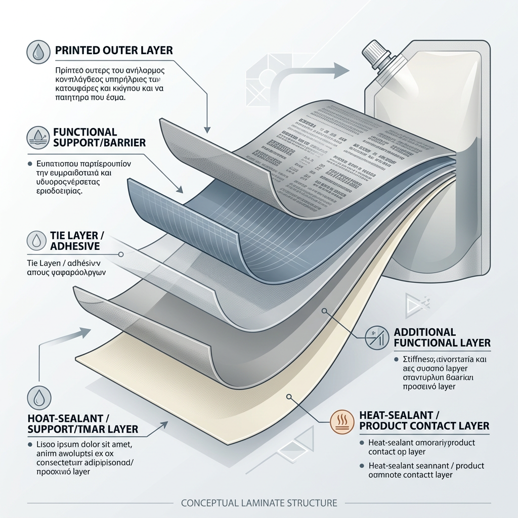 Conceptual film layers used in shampoo refill pouches