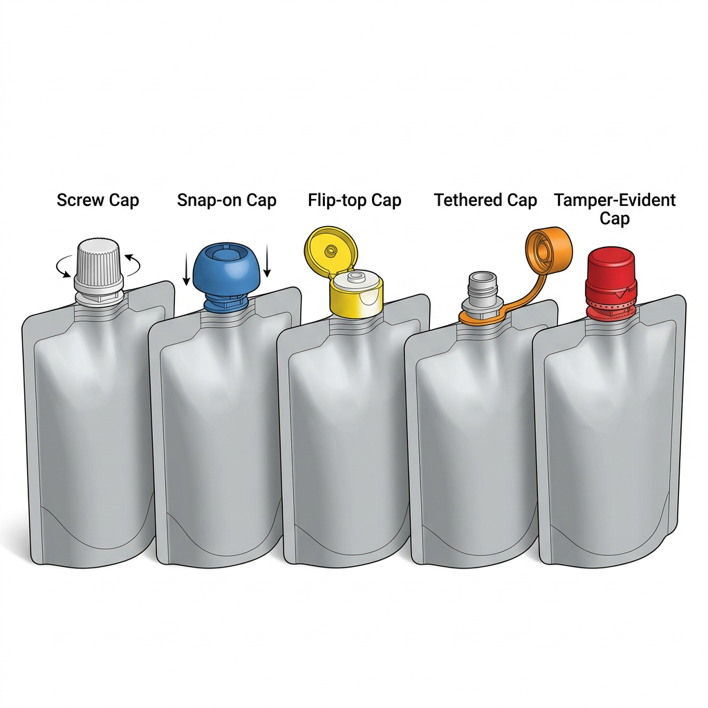 Examples of caps used on spout pouches