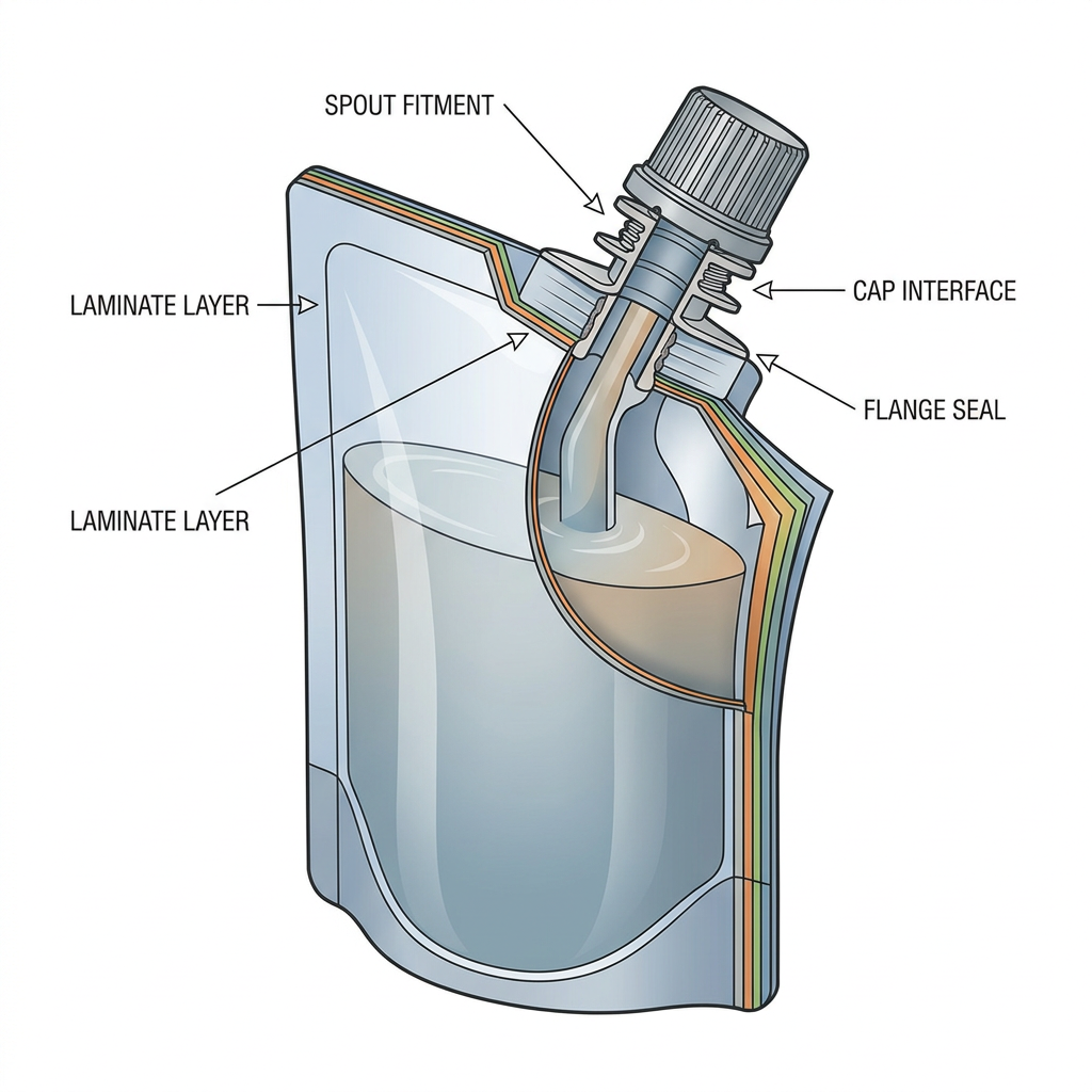 Spout pouch fitment and cap interface