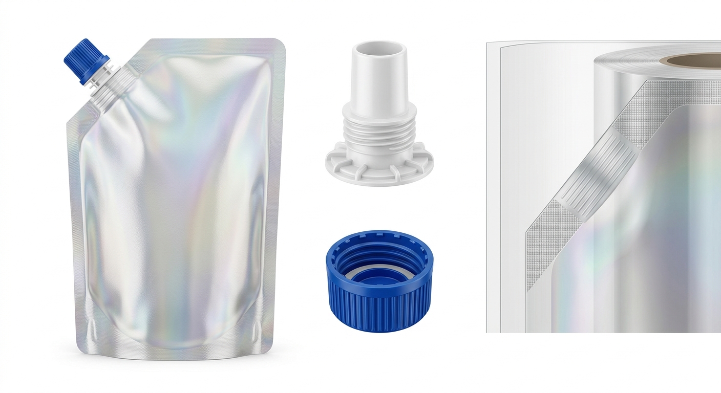 Main components of a flexible spout pouch fitment