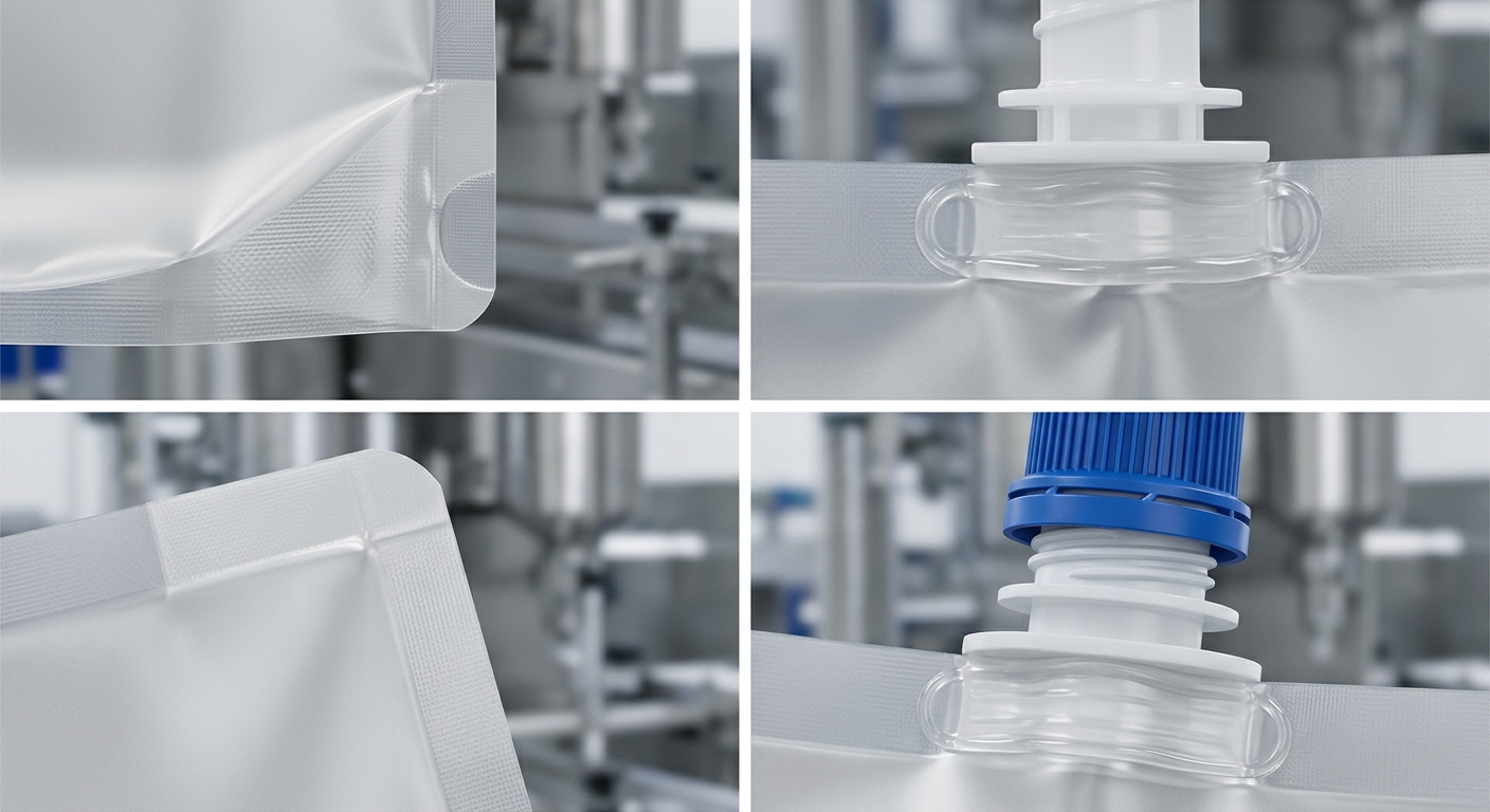 Potential leak points on a spout pouch