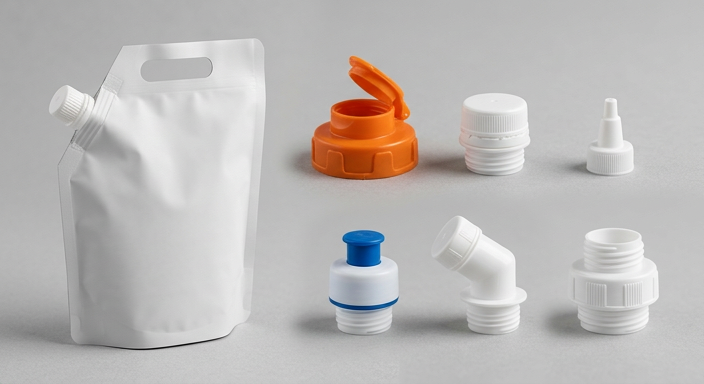Spout and cap fitment options for a handled liquid pouch