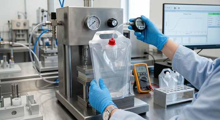 Quality testing of a handled spout pouch for seal and leak resistance