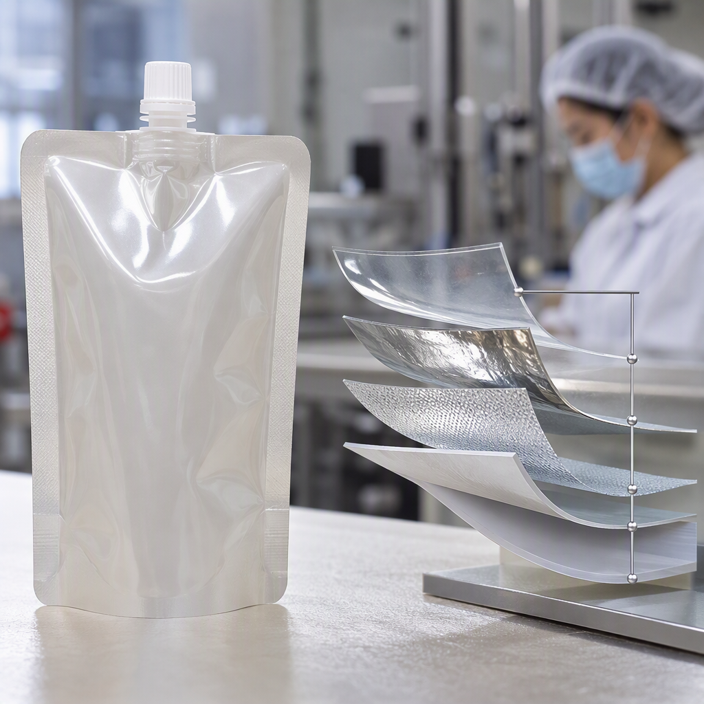 Multilayer laminate structure used for a cosmetic spout pouch