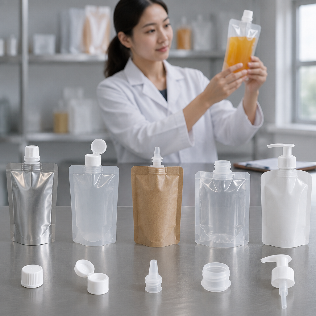 Spout and closure options for cosmetic refill pouches