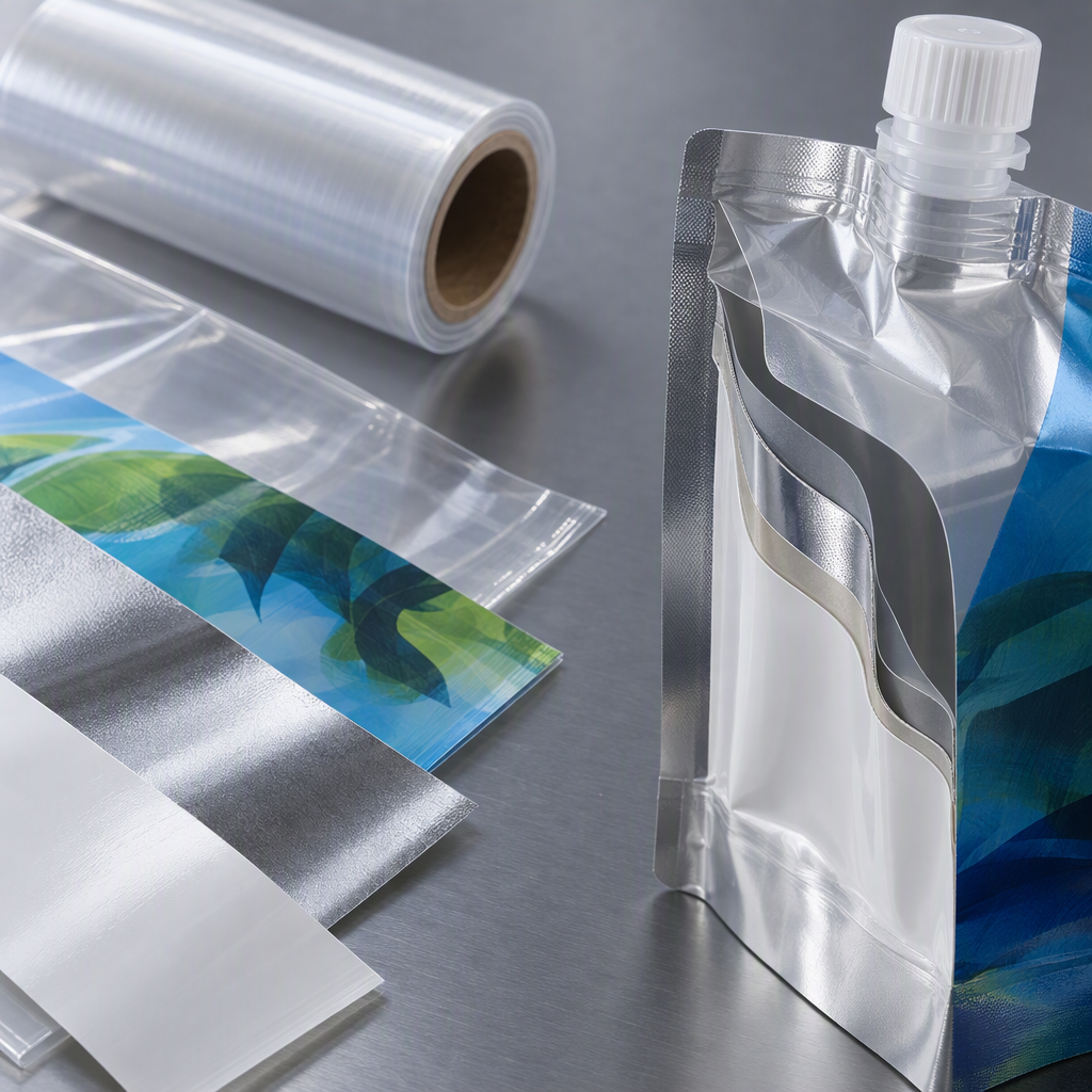 Flexible pouch laminate samples representing functional material layers