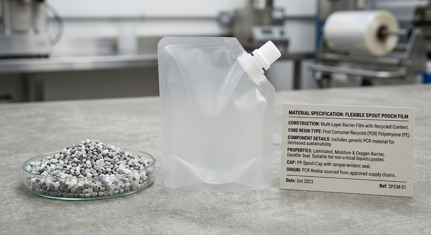 PCR resin and flexible spout pouch material sample