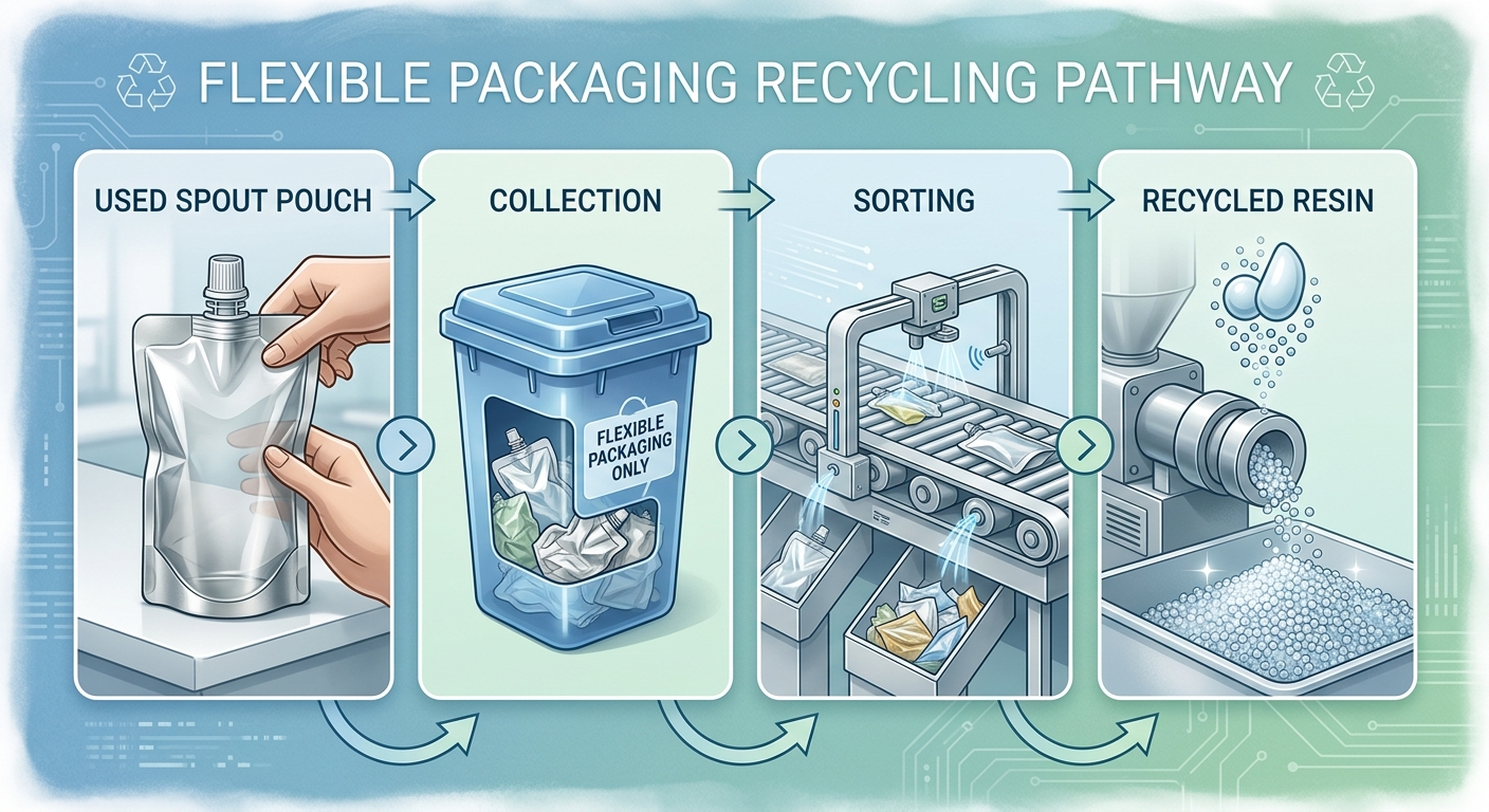 Illustration of a spout pouch recycling stream
