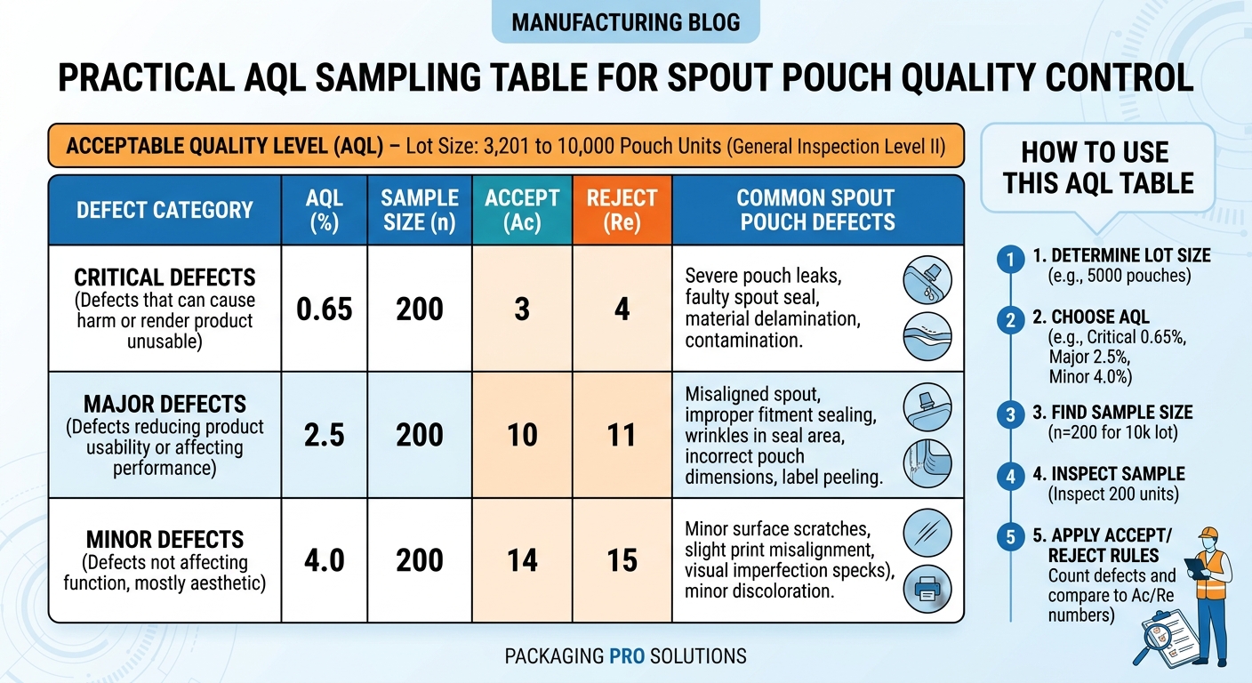 Practical AQL Table for Spout Pouches