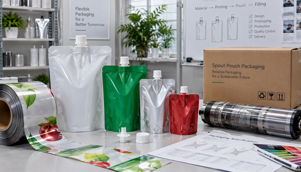 Custom spout pouches, printed film, fitments, and order planning documents