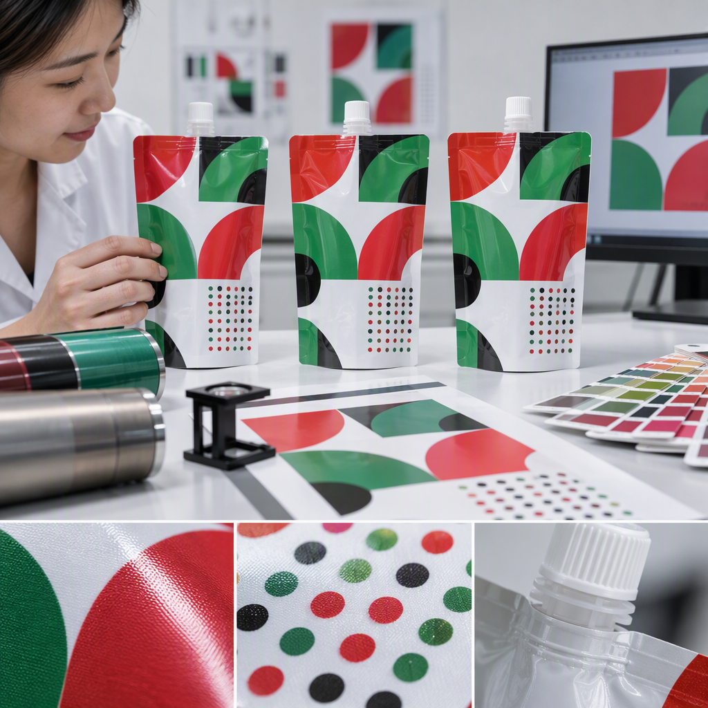 Flexible packaging film samples representing different printing methods