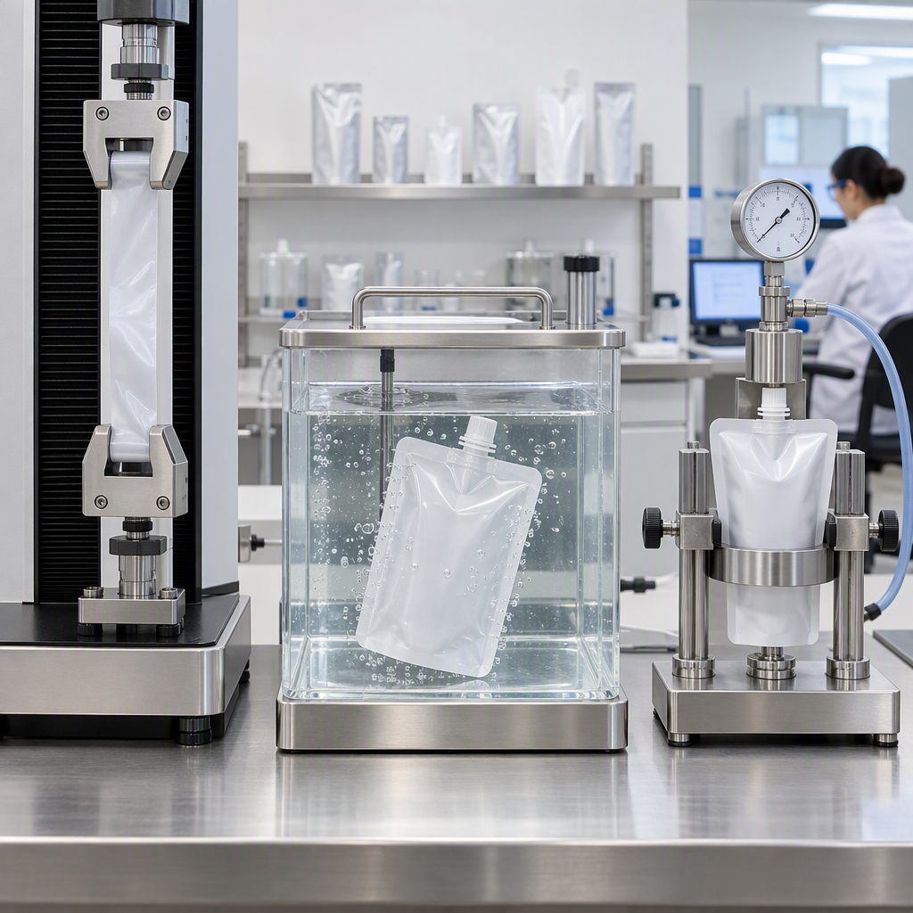 Laboratory equipment for pouch seal strength, bubble leak, and pressure testing