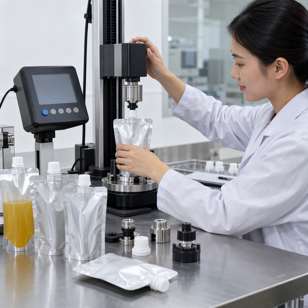 Torque analyzer, cap chucks, and fixtures used for spout pouch closure testing