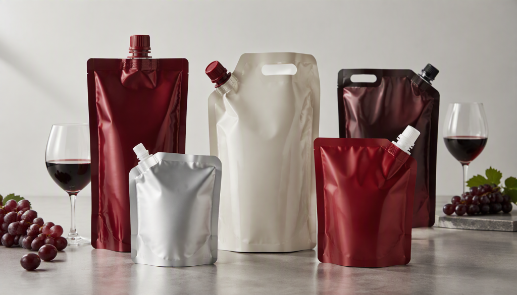 Wine and beverage spout pouches in multiple formats and capacities